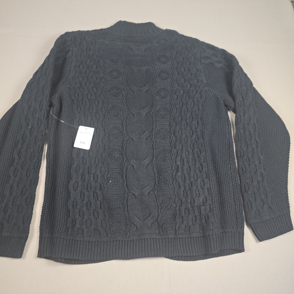 Lucky Brand Full Zip Cotton Sweater Men XL Cable Knit Black -New With Tag - Picture 11 of 11
